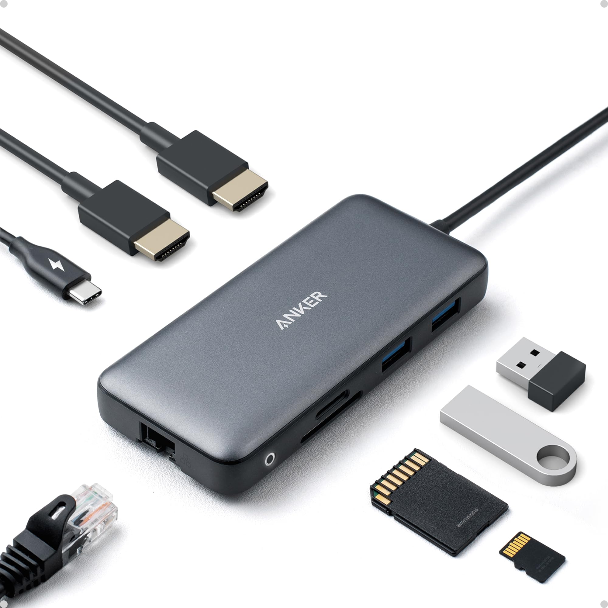 Anker Laptop Docking Station Dual Monitor, 8-in-1 USB C Hub, 4K Dual Monitor with 2 HDMI, 1 Gbps Ethernet Hub, 85W Power Delivery, SD Card Reader, for XPS and More (Charger not Included)