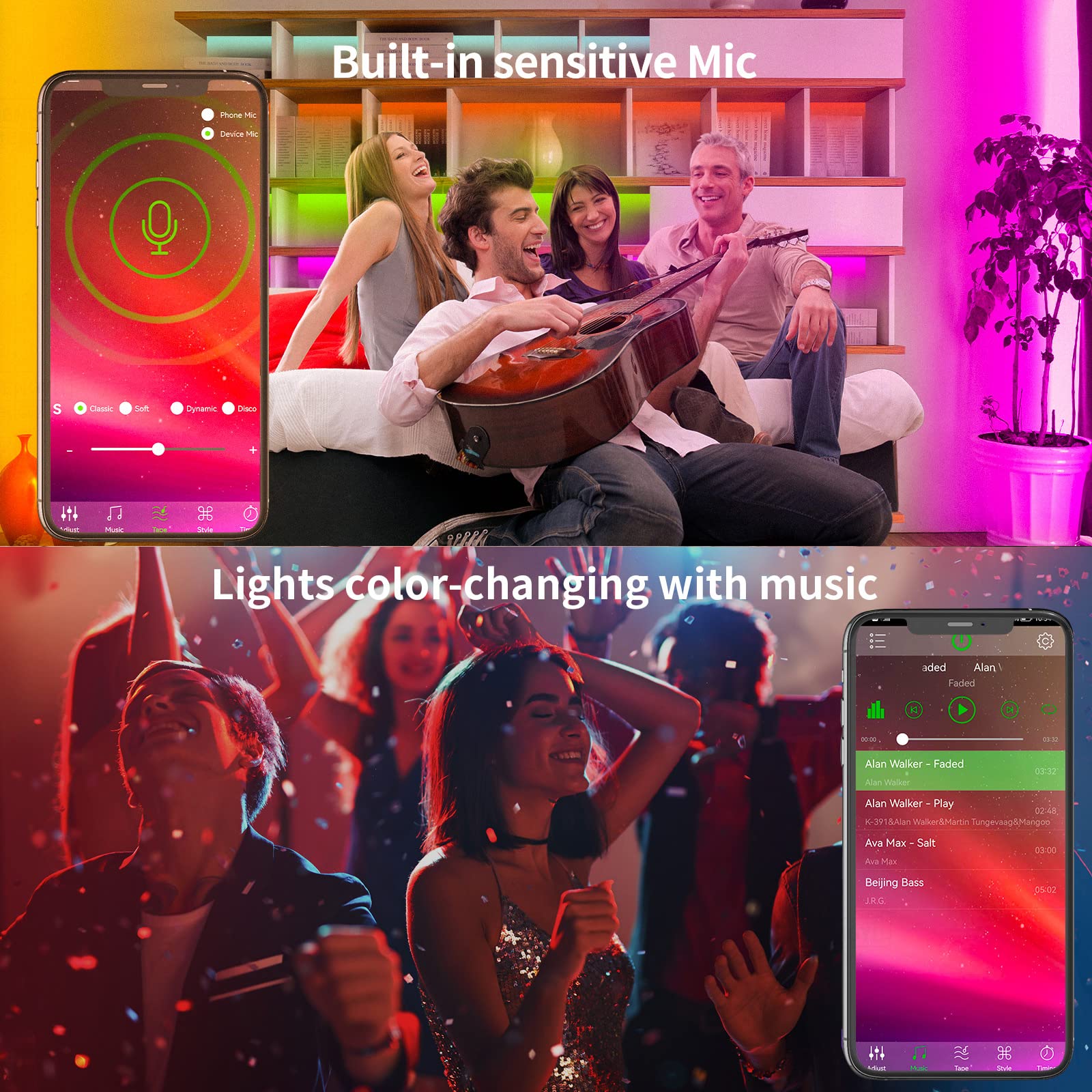KSIPZE 100ft Led Strip Lights RGB Music Sync Color Changing Led Lights with Smart App Control Remote Led Lights for Bedroom Room Lighting Flexible Home Décor